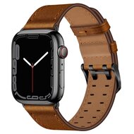 Leren band met twin gesp - Bruin met zwarte gesp - Geschikt voor Apple Watch 38mm / 40mm / 41mm / 42mm