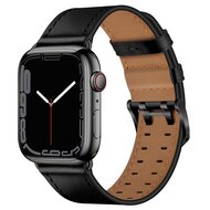 Leren band met twin gesp - Zwart met zwarte gesp - Geschikt voor Apple Watch 38mm / 40mm / 41mm / 42mm