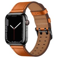 Leren band met twin gesp - Lichtbruin met zwarte gesp - Geschikt voor Apple Watch 44mm / 45mm / 46mm / 49mm