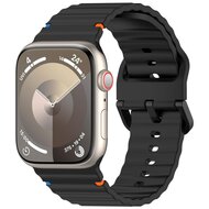 Wave sportband - Zwart - Geschikt voor Apple Watch 44mm / 45mm / 46mm / 49mm